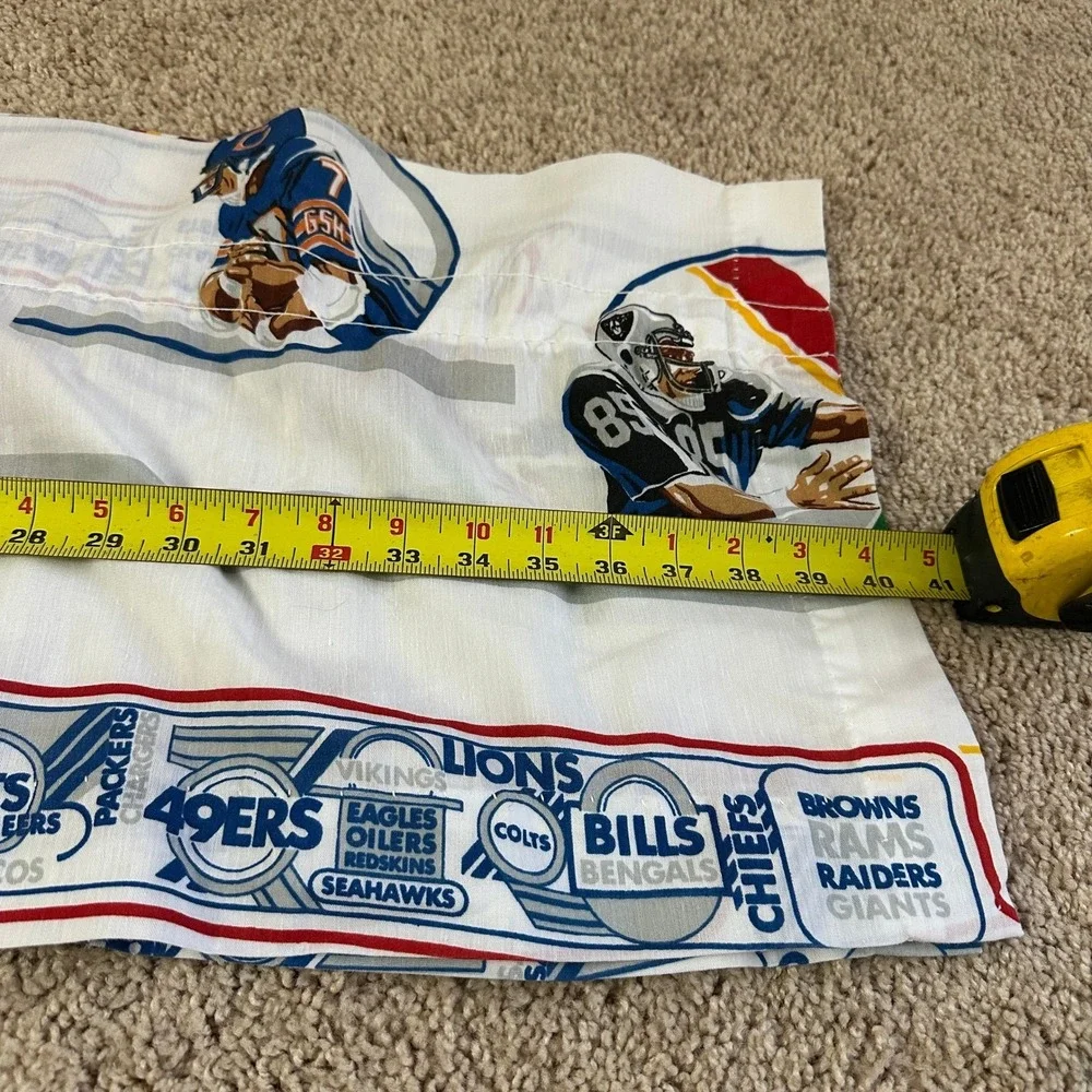 Vtg 90s NFL Football Quilted Bedding‎ Set Kids Twin Bedspread Window Sheet